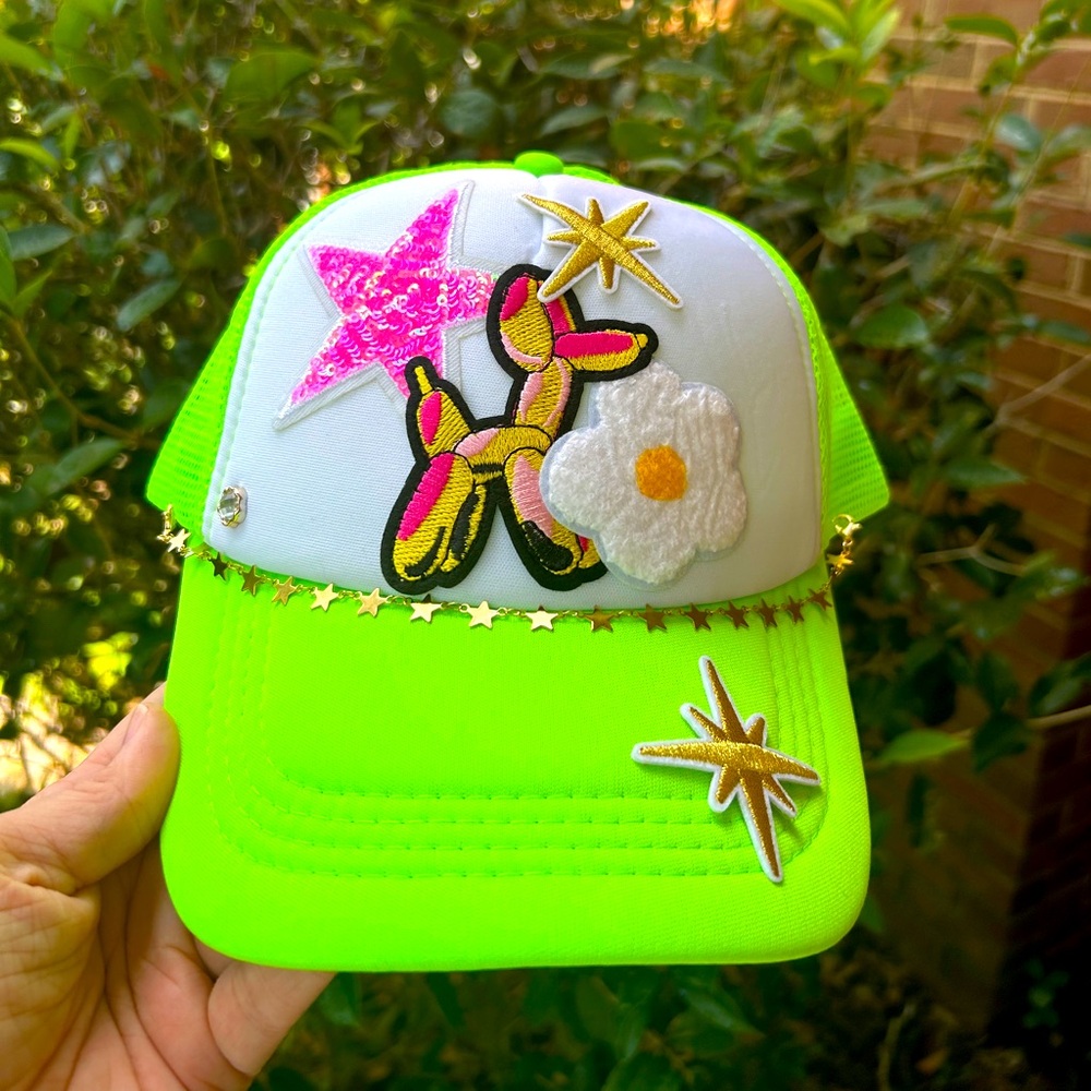 Balloon dog trucker hat with embellishments 😁